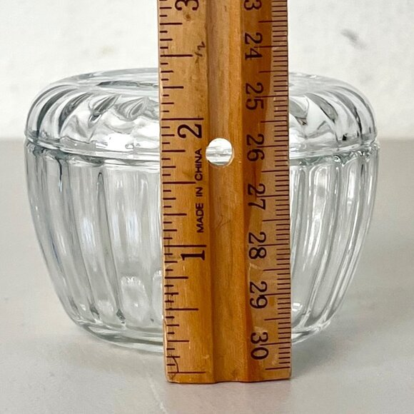 Vintage LB Italy Trinket Box Raised Rose Lid Pressed Clear Glass Vanity Jar EUC - Picture 6 of 11